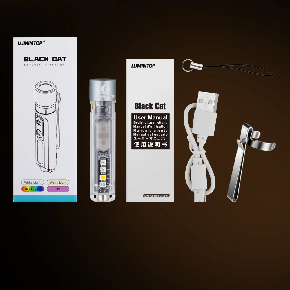 Lumintop Black Cat 400lm EDC Flashlight | 4-in-1 UV RGB Warm White Keychain Light - Image 9