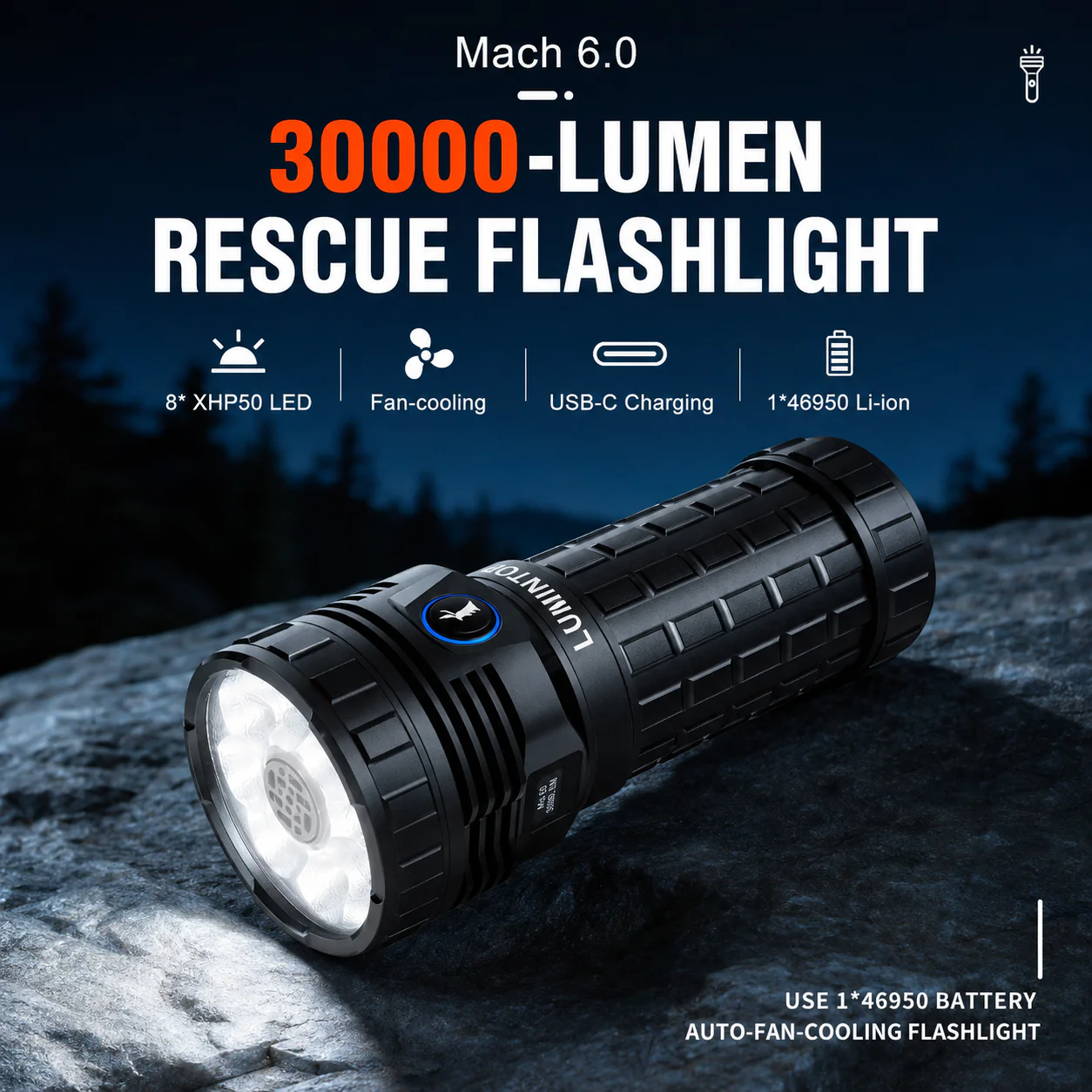 Lumintop Mach 6.0 - 30000LM Long-Range Outdoor Flashlight with Active Fan-Cooling - Image 2